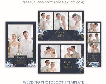 Navy Blue Gold Floral Wedding Photobooth Template (6x4, 2x6 PSD)