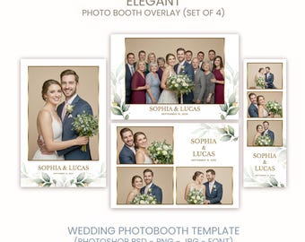 Elegant Wedding Photo Booth Template | Gold Border Overlay, Photobooth Frame (PSD, PNG, Digital Download)