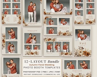 Modèles de photomaton de mariage floral d'automne | Bundle PSD pour mariage d'automne bohème (téléchargement instantané)