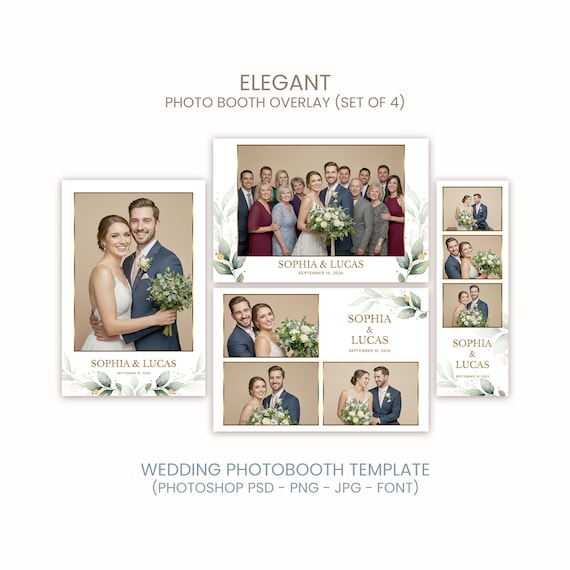 Elegant Wedding Photo Booth Template | Gold Border Overlay, Photobooth Frame (PSD, PNG, Digital Download)