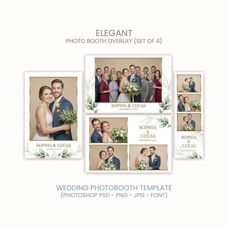 Modelo elegante para cabine de fotos de casamento | Sobreposição de borda dourada, moldura para cabine de fotos (PSD, PNG, download digital) imagem 1
