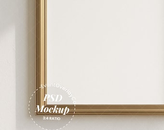 Gold Frame Mockup Close Up, Frame Detail Mockup PSD, Elegant Wall Art Mockup, Minimal Neutral Mockup, Luxury Frame Corner Mockup