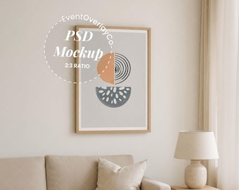 Minimal Living Room Frame Mockup, Neutral Wall Art Mockup PSD (Digital Download)