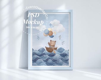 Blue Nursery Frame Mockup, Baby Boy Art, DIN A Ratio (PSD, JPG)