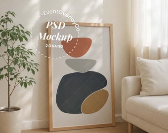 24x36 Frame Mockup PSD, 2:3 Ratio Wall Art, Poster Mockup, Neutral Home Decor (Digital Download)