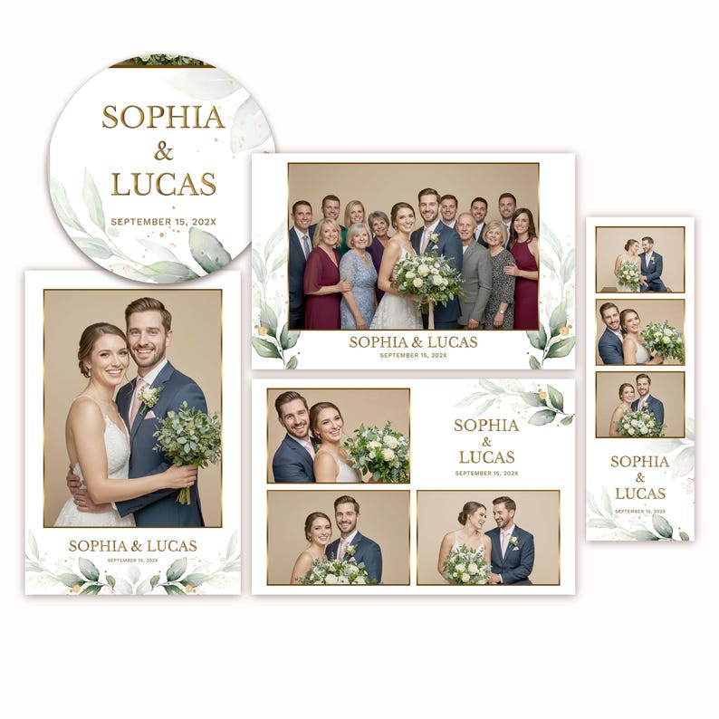 Modelo elegante para cabine de fotos de casamento | Sobreposição de borda dourada, moldura para cabine de fotos (PSD, PNG, download digital) imagem 3