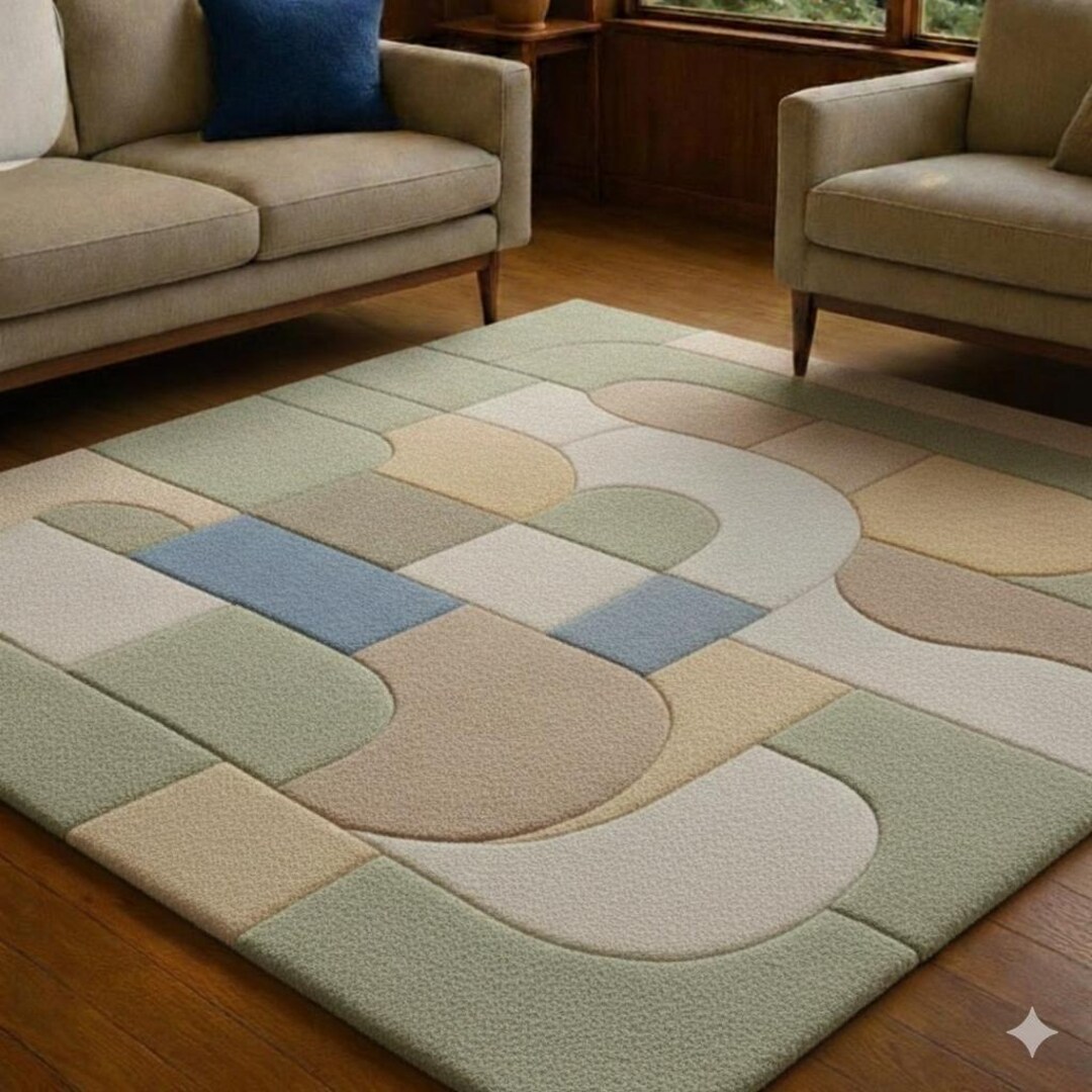 Jigsaw Abstract Block Pattern Rug Modern Geometric Area Rug, Abstract Block Pattern Hand Tufted Rug ...