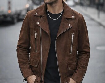 Men Brown Leather Biker Jacket