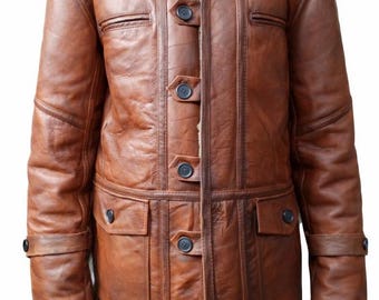 Men’s Brown Shearling Coat Sheepskin Leather Aviator Jacket