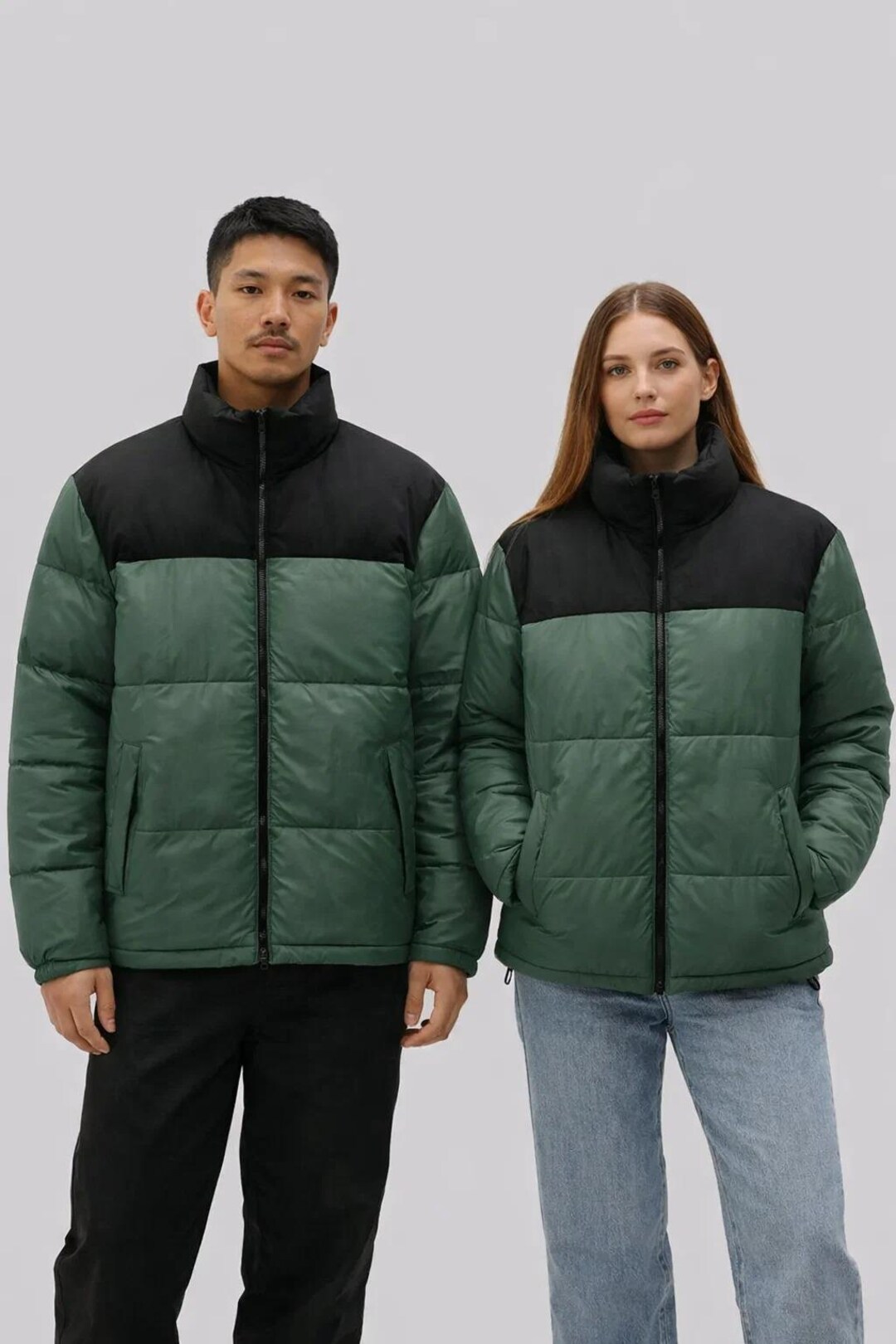 Green Black Puffer Jacket Winter Stand Collar Quilted Coat Etsy green-black-puffer-jacket-winter-stand-collar-quilted-coat-etsy