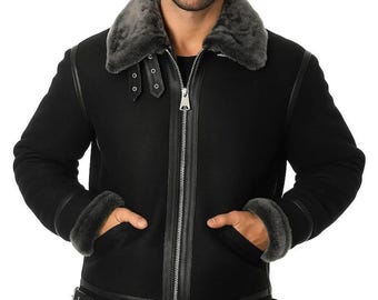 Men’s Black Shearling Biker Jacket For Winter