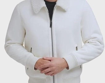 Men’s White Shearling Aviator Jacket