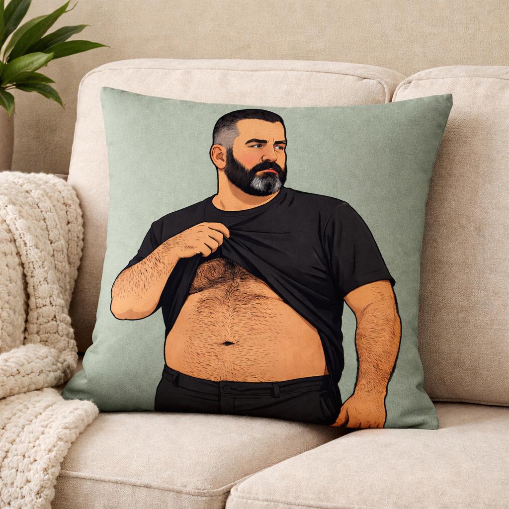 Muscle Bear Art Pillow - Bold Illustrated Man