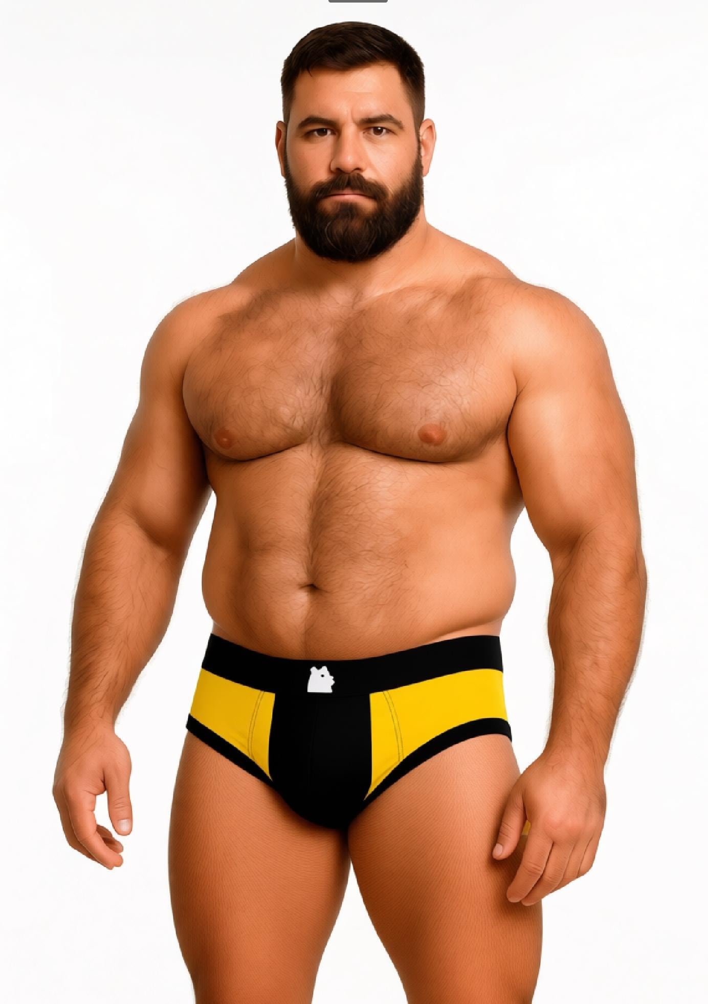 Mens Yellow Black Boxer Briefs Cotton Stretch Color Block Underwear turcobear