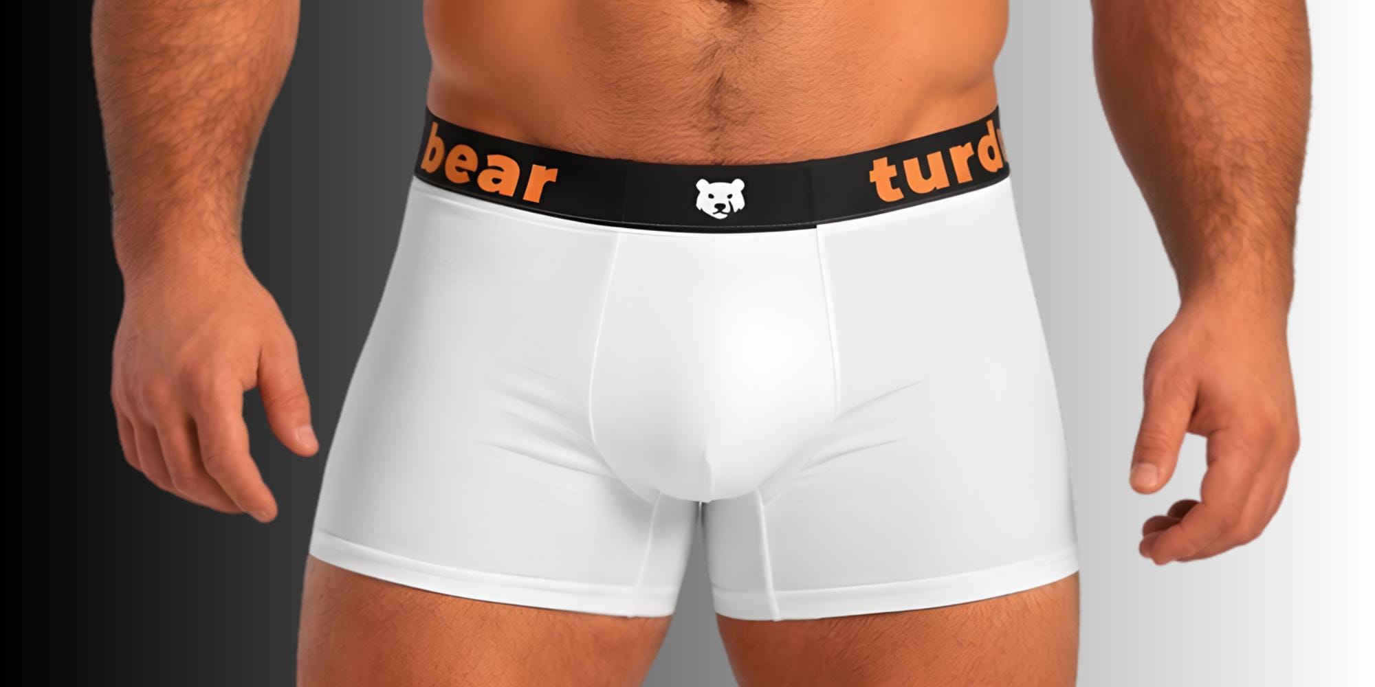 Turcobear Mens Boxer Briefs: Minimal Black Orange Stretch Underwear