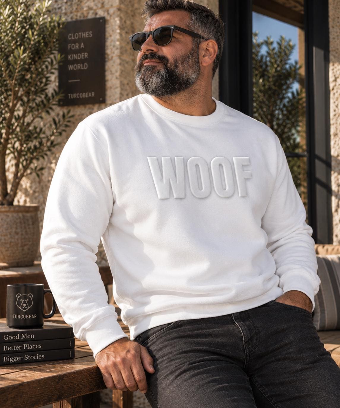 Men WOOF 3D Puff Sweatshirt  Tone-on-Tone Raised Graphic Crewneck