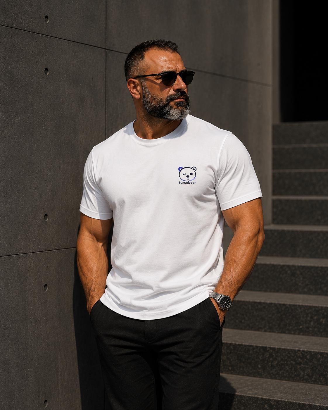 Minimalist Bear Embroidered Cotton T-Shirt