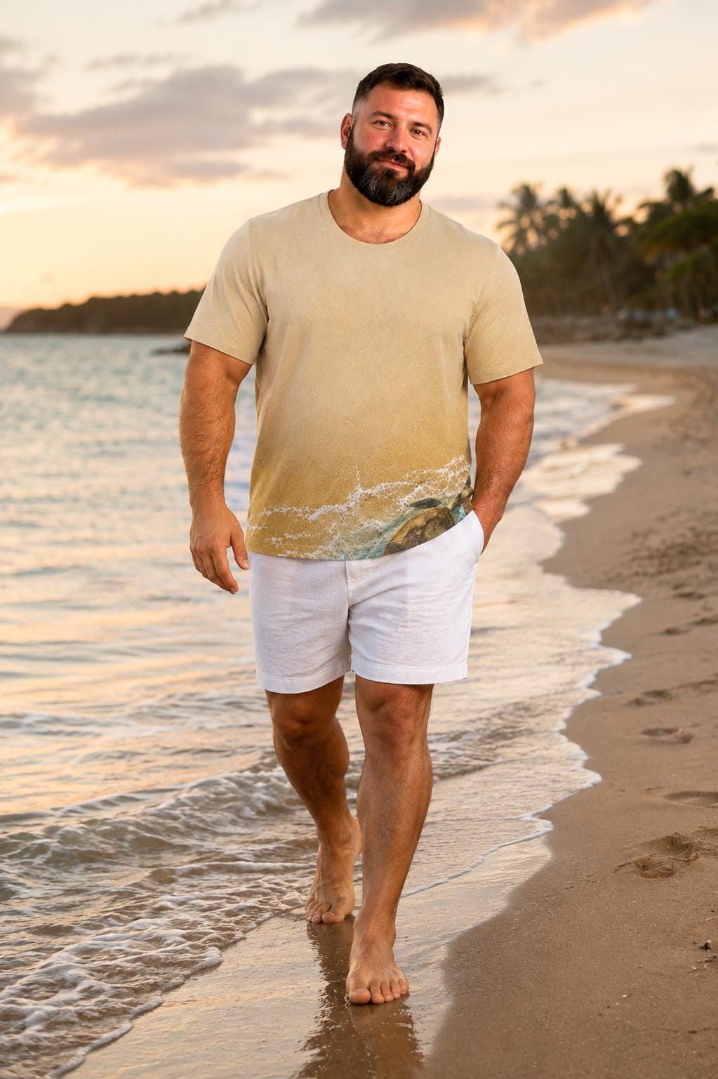Coastal Sand AOP T-Shirt | Minimal Beach Tee | Resort Summer Shirt | Ocean Wave Tee | Men's Vacation T-Shirt