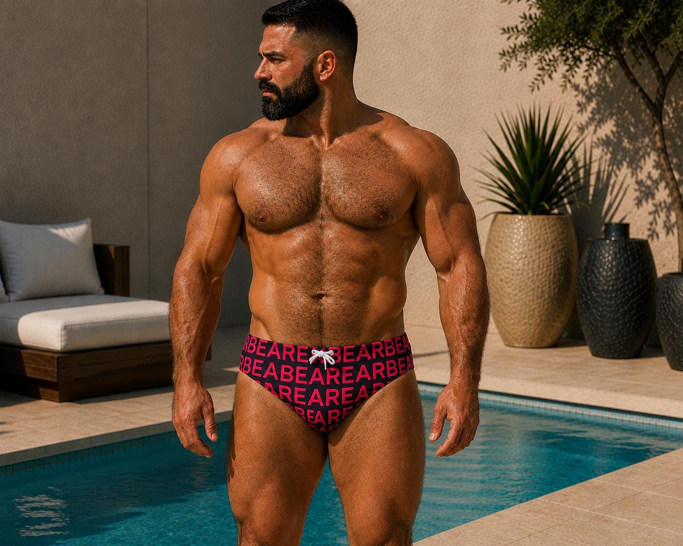 Men’s Bear Print Swim Brief – Black Pink Gay Bear Swimwear