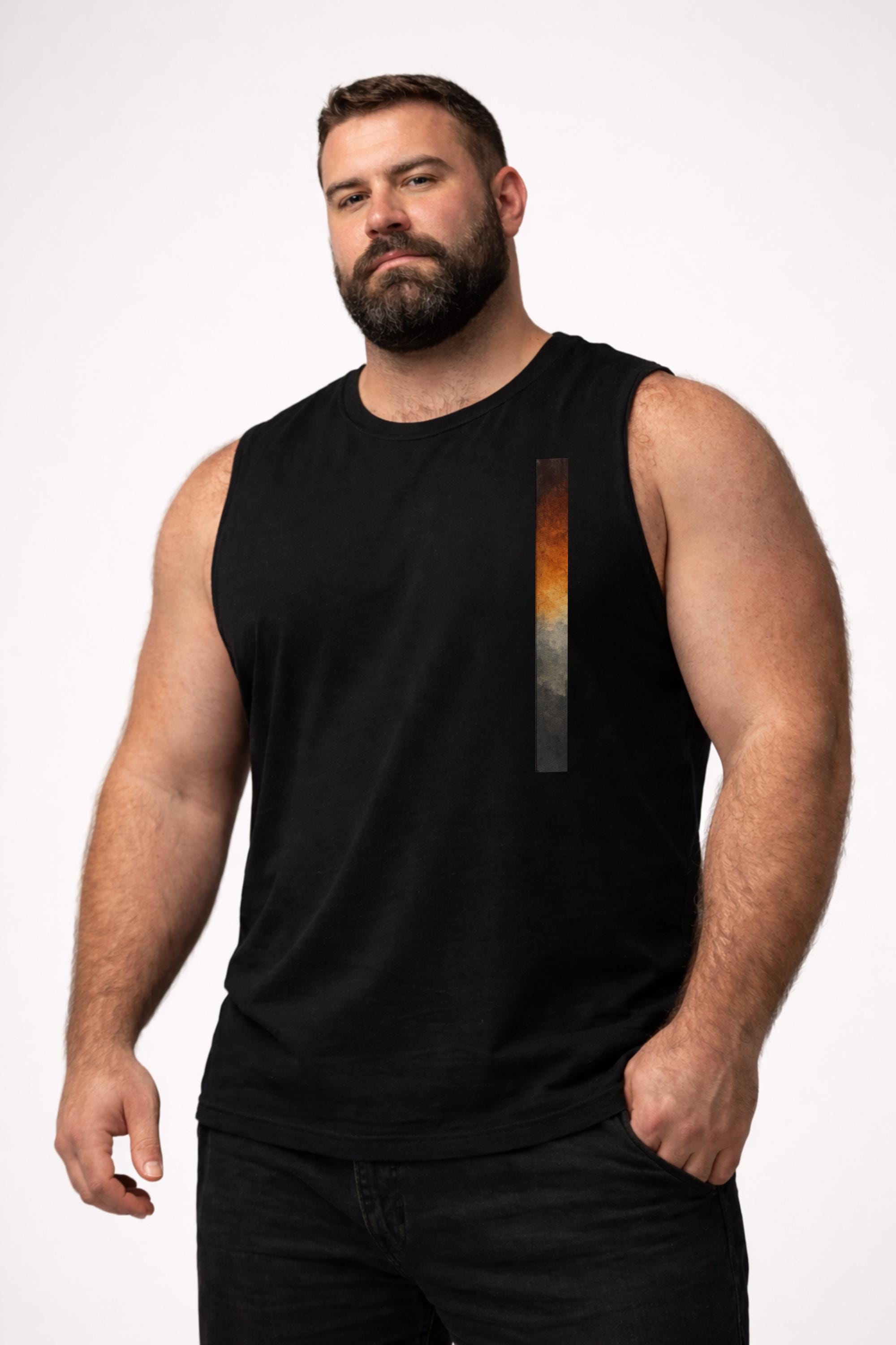Left Code Mens Muscle Tank Top - Minimal Vertical Stripe Gym Shirt -