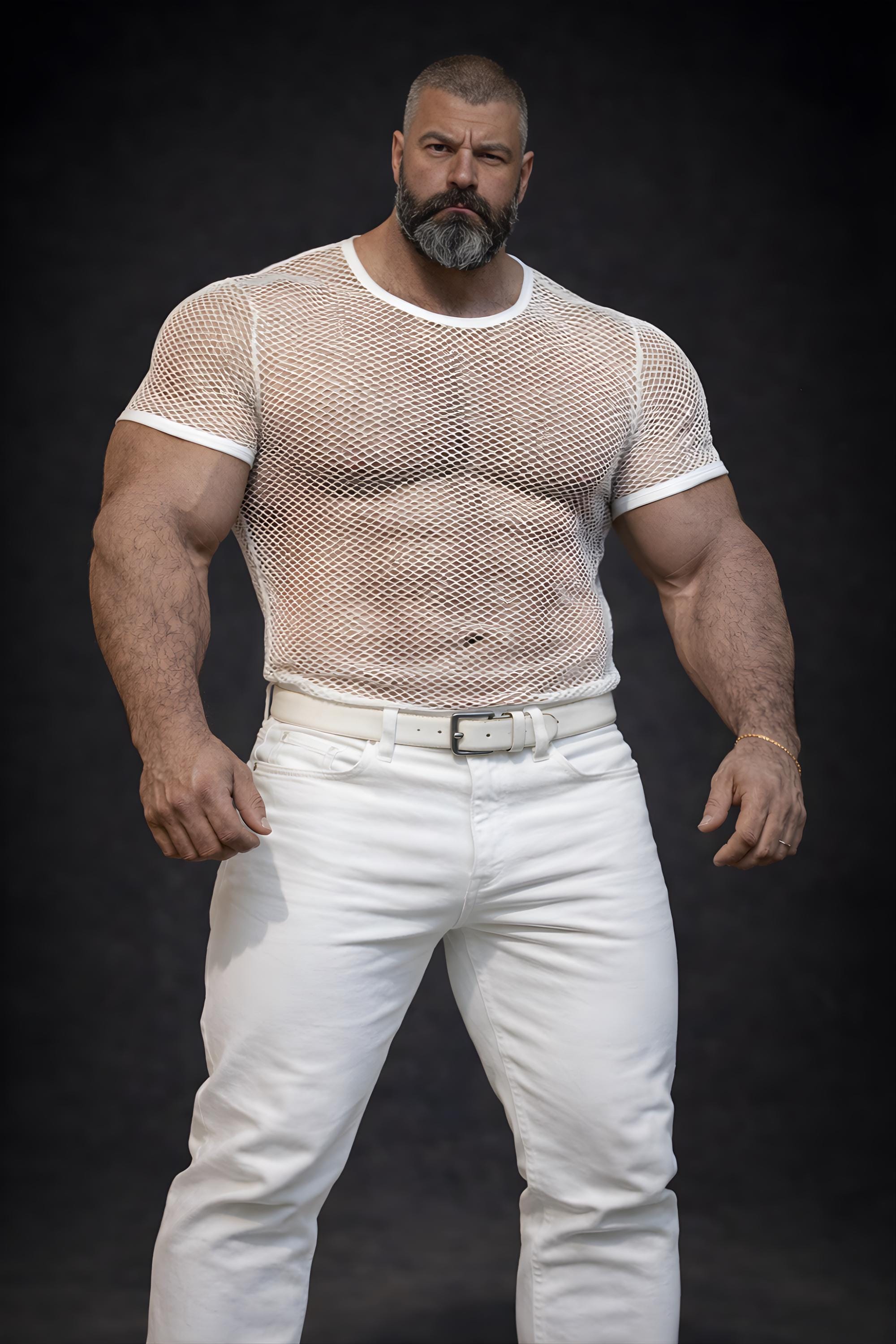 Mens Fitted T Shirt Bear Style Muscle Fit Tee Masculine Minimal Shir