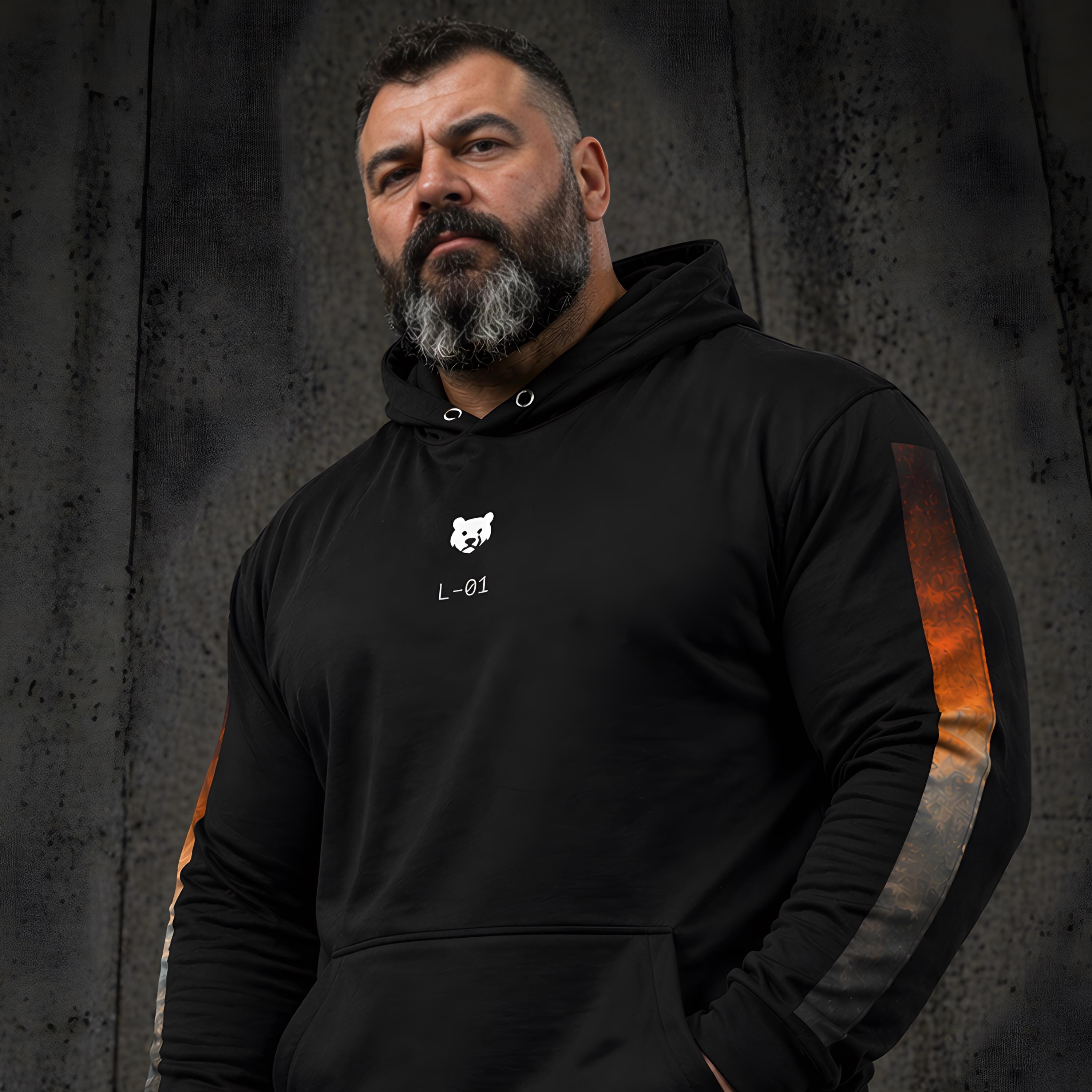 Mens Black Hoodie with Gradient Sleeve