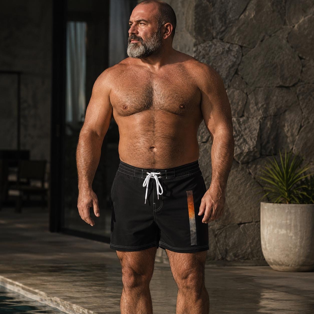 Minimal Black Men’s Board Shorts – Premium Quick-Dry Swim Trunks with Modern Gradient Detail – Beach, Pool & Resort Swimwear