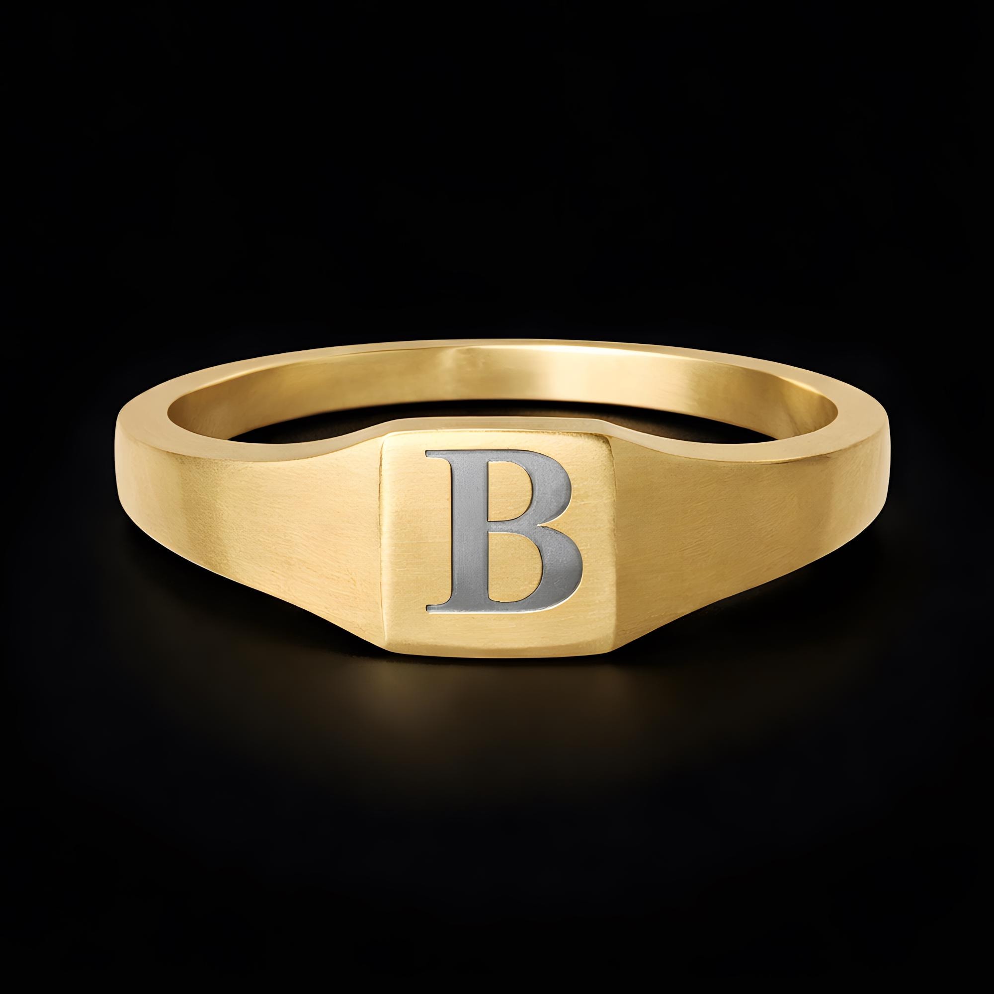 Men's Gold B Initial Signet Ring