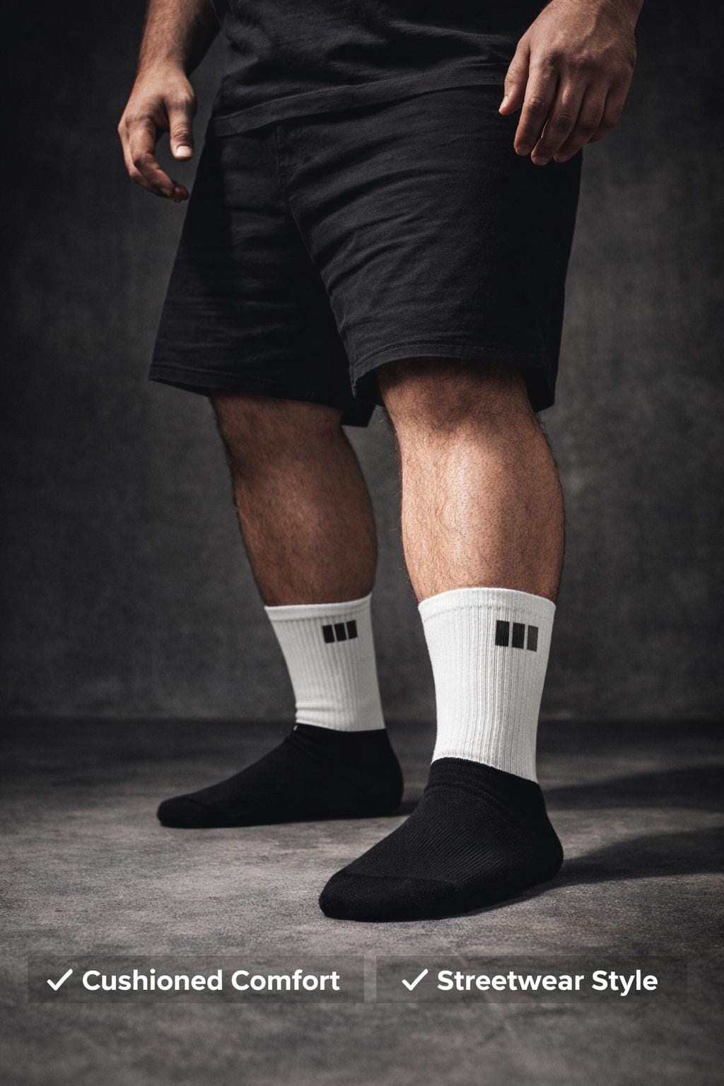 Black Crew Socks Mens Minimal Stripe Cotton Socks