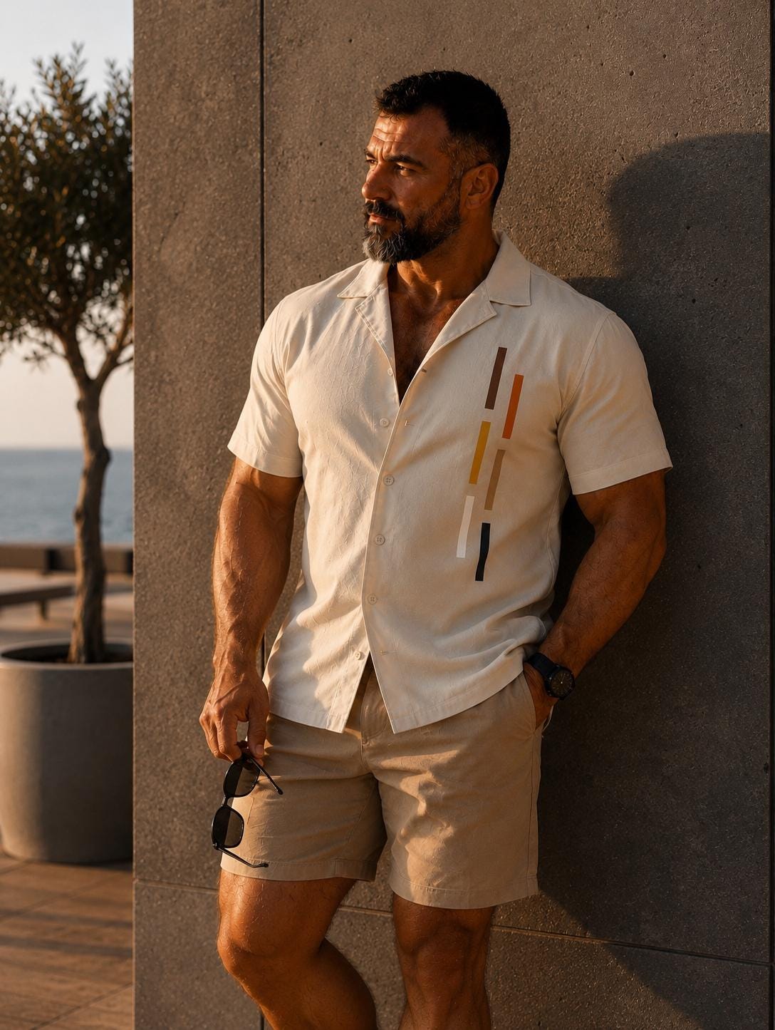Cream Minimalist Button Shirt for Men