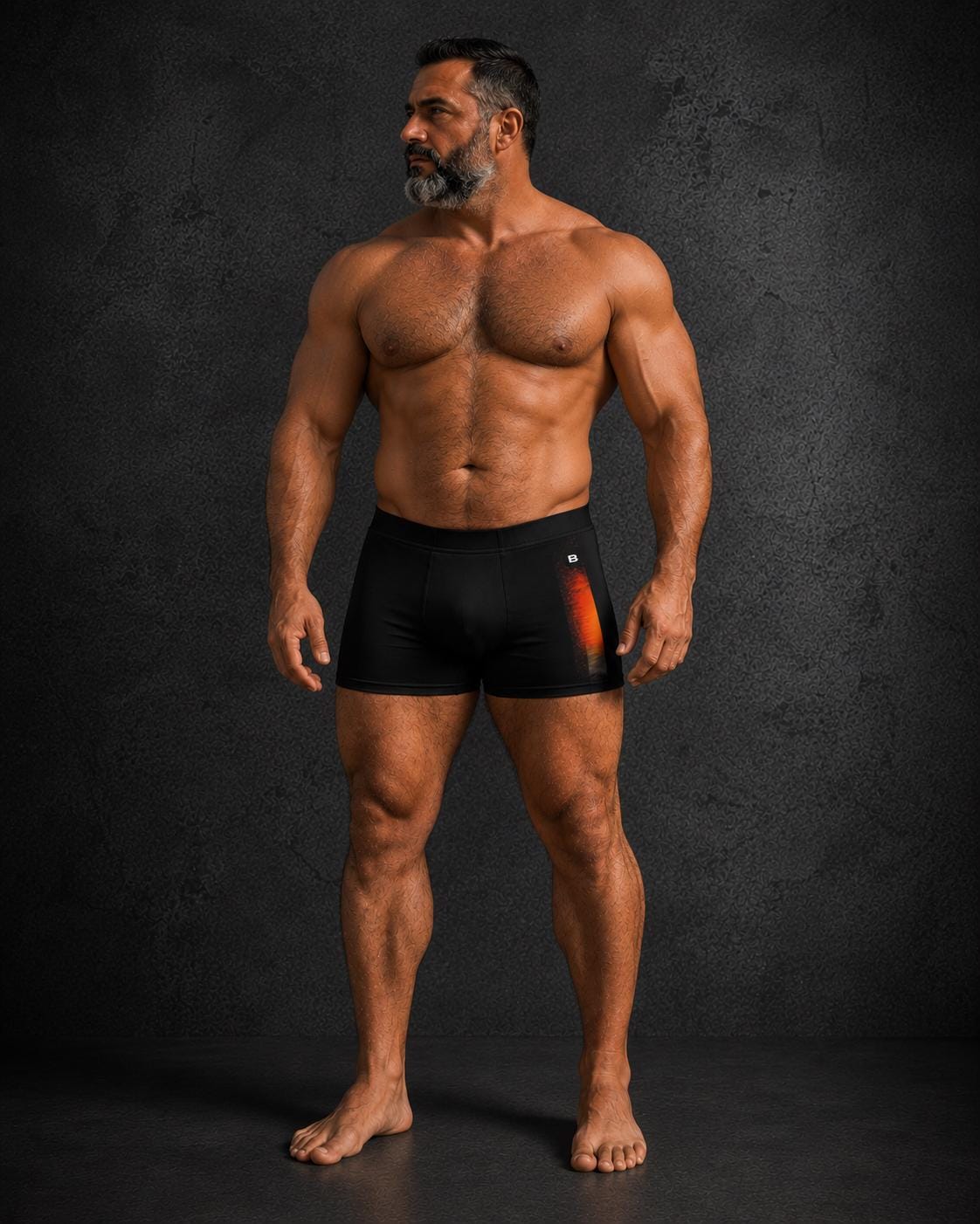 Men’s Black Boxer Briefs with Orange Gradient Side Stripe | Athletic Stretch Underwear | TurcoBear