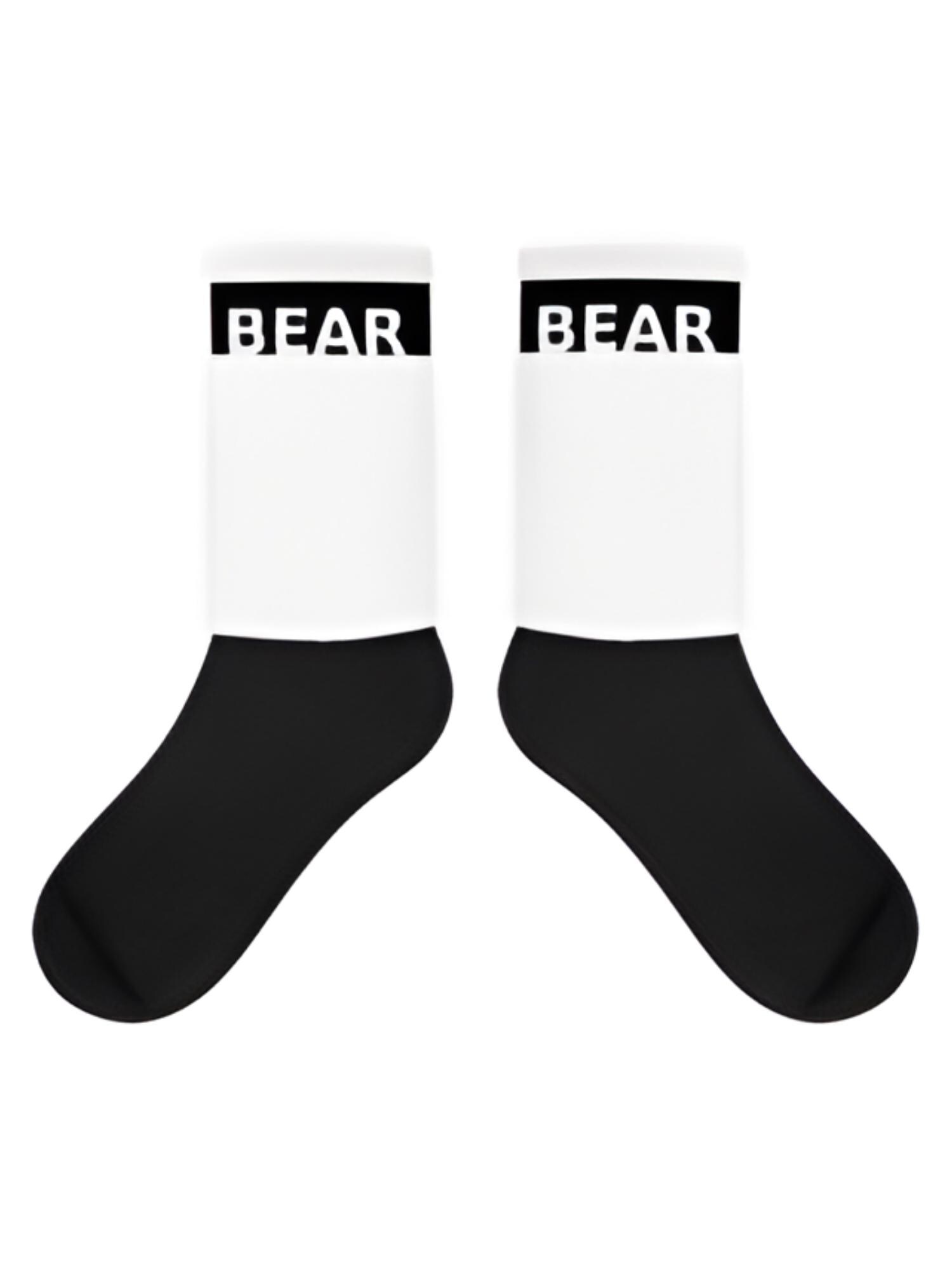 Mens Black Crew Socks: Bear Streetwear Cotton Blend Everyday Wear