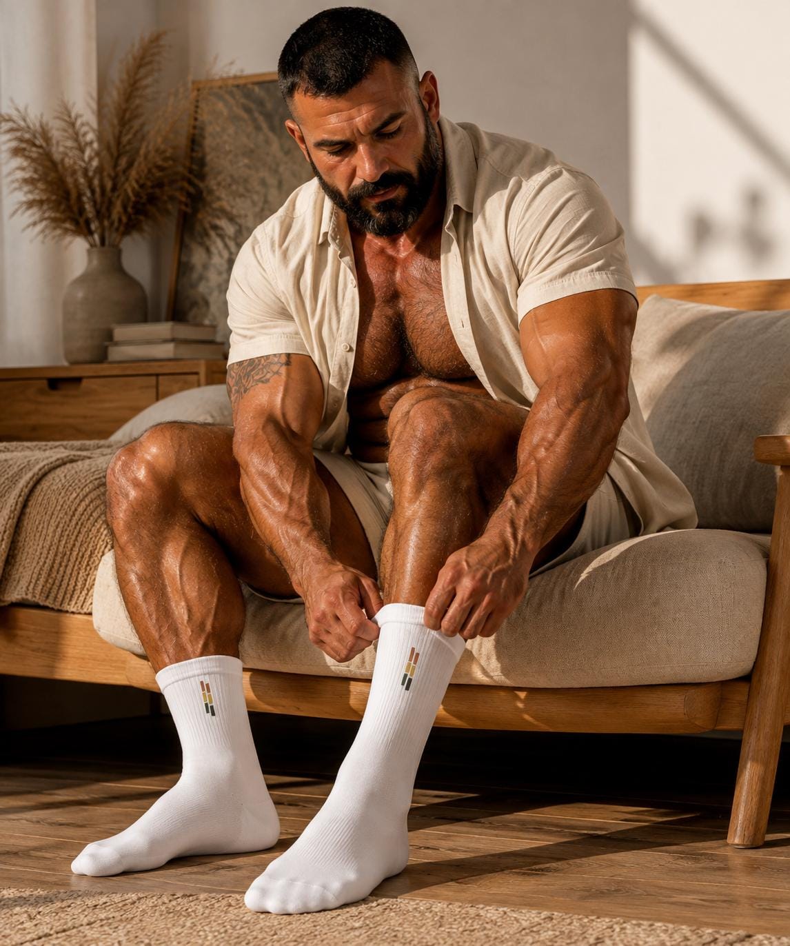 turcobear White Embroidered Crew Socks – Bear Flag Stripe Detail, Unisex Cotton Socks