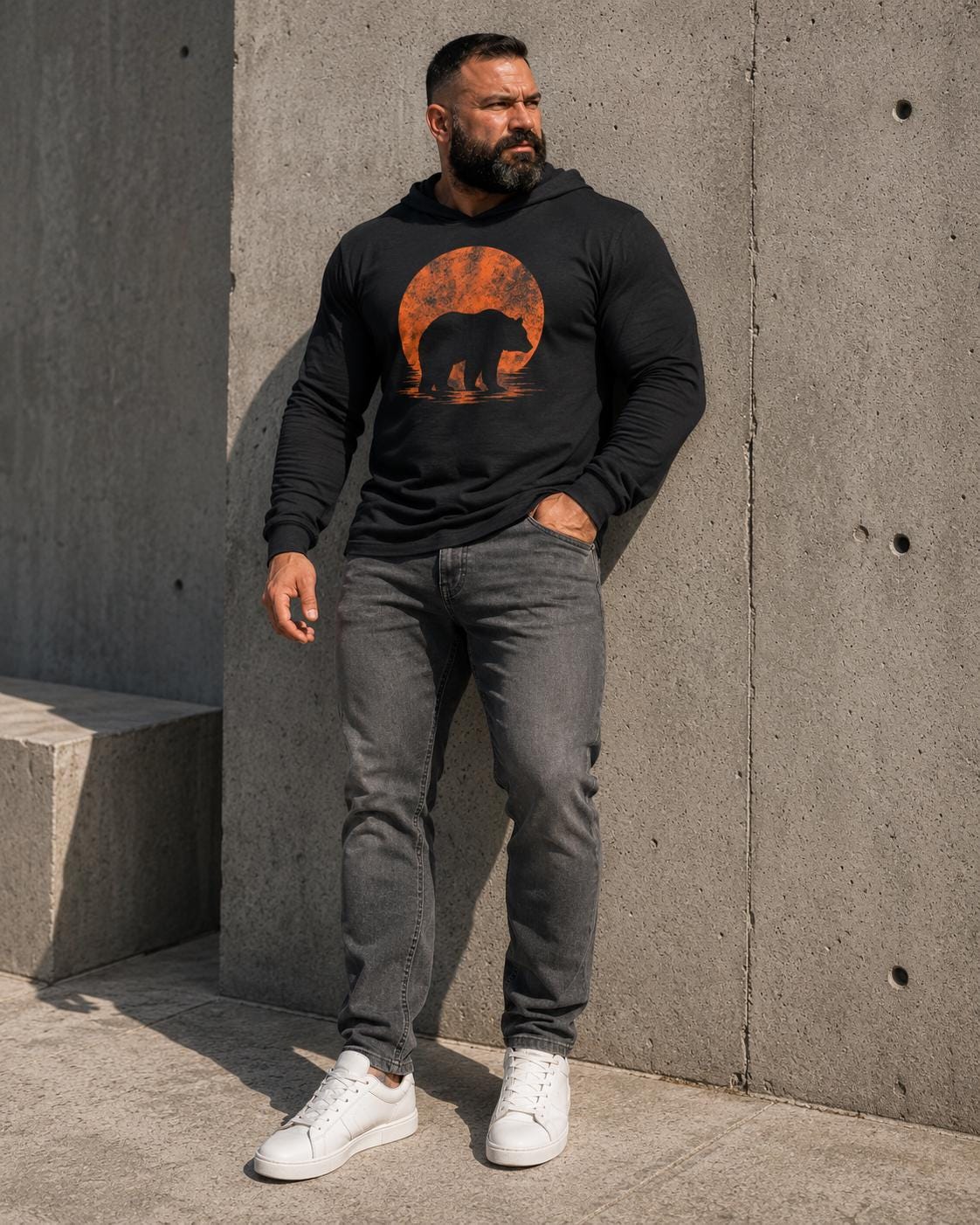 Mens Lightweight Hooded T Shirt Cotton Blend Long Sleeve Tee Casual Layering Top turcobear