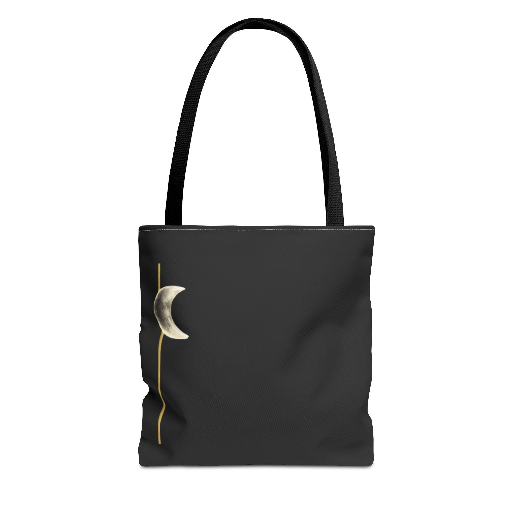 Black Tote Bag with Moon Graphic
