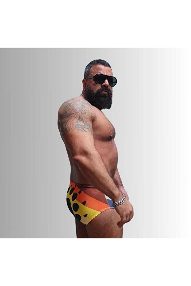 Mens Bear Swim Brief Low Rise Muscle Fit Gay Bear Swimwear Beachwear