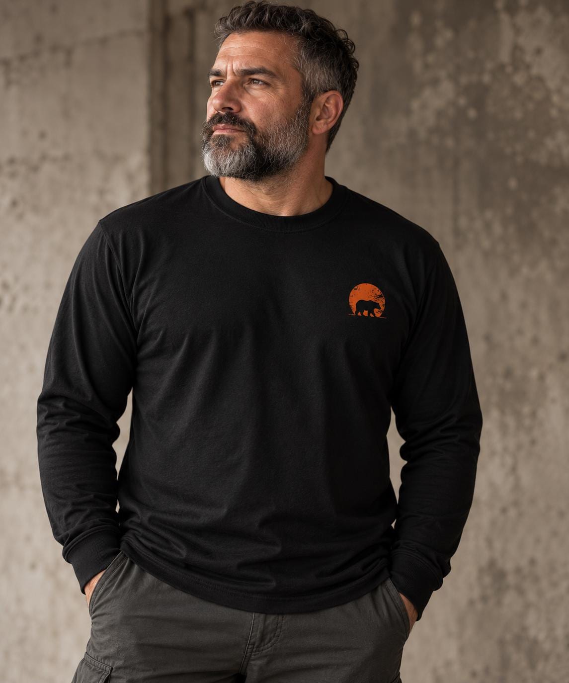 Men’s Bear Graphic Heavyweight Long Sleeve Shirt – Garment Dyed Tee