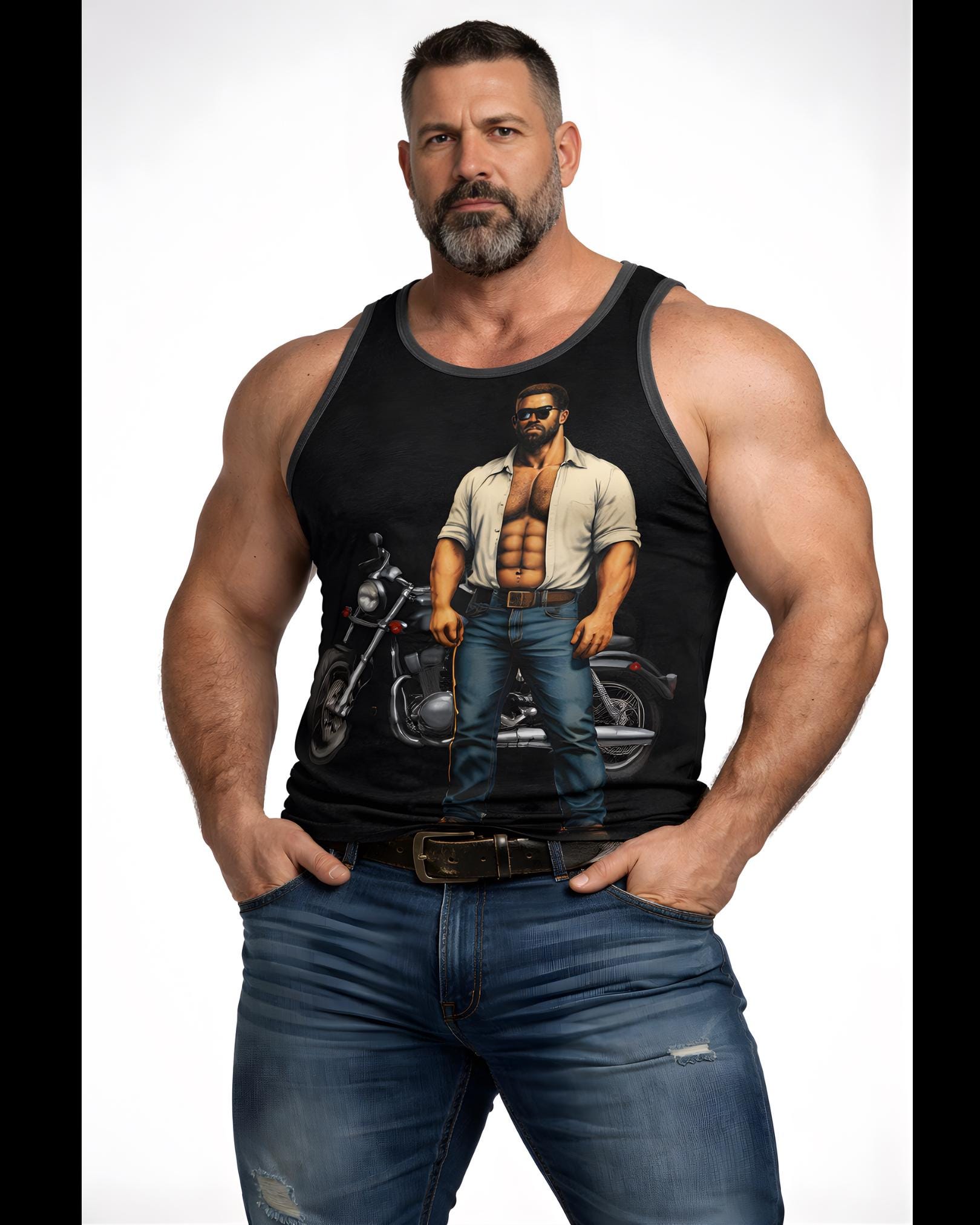 Men's Bear Graphic Tank Top: Biker Streetwear Muscle Shirt