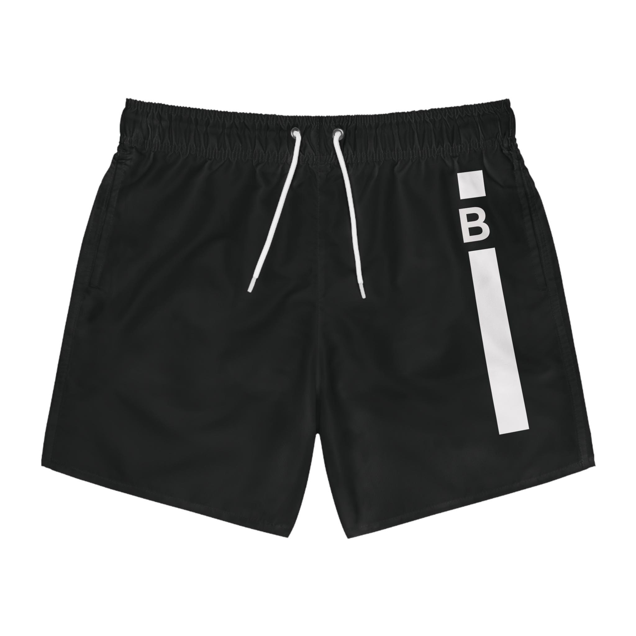 Left Code Black Mens Swim Trunks - Vertical Stripe Minimal Swimwear