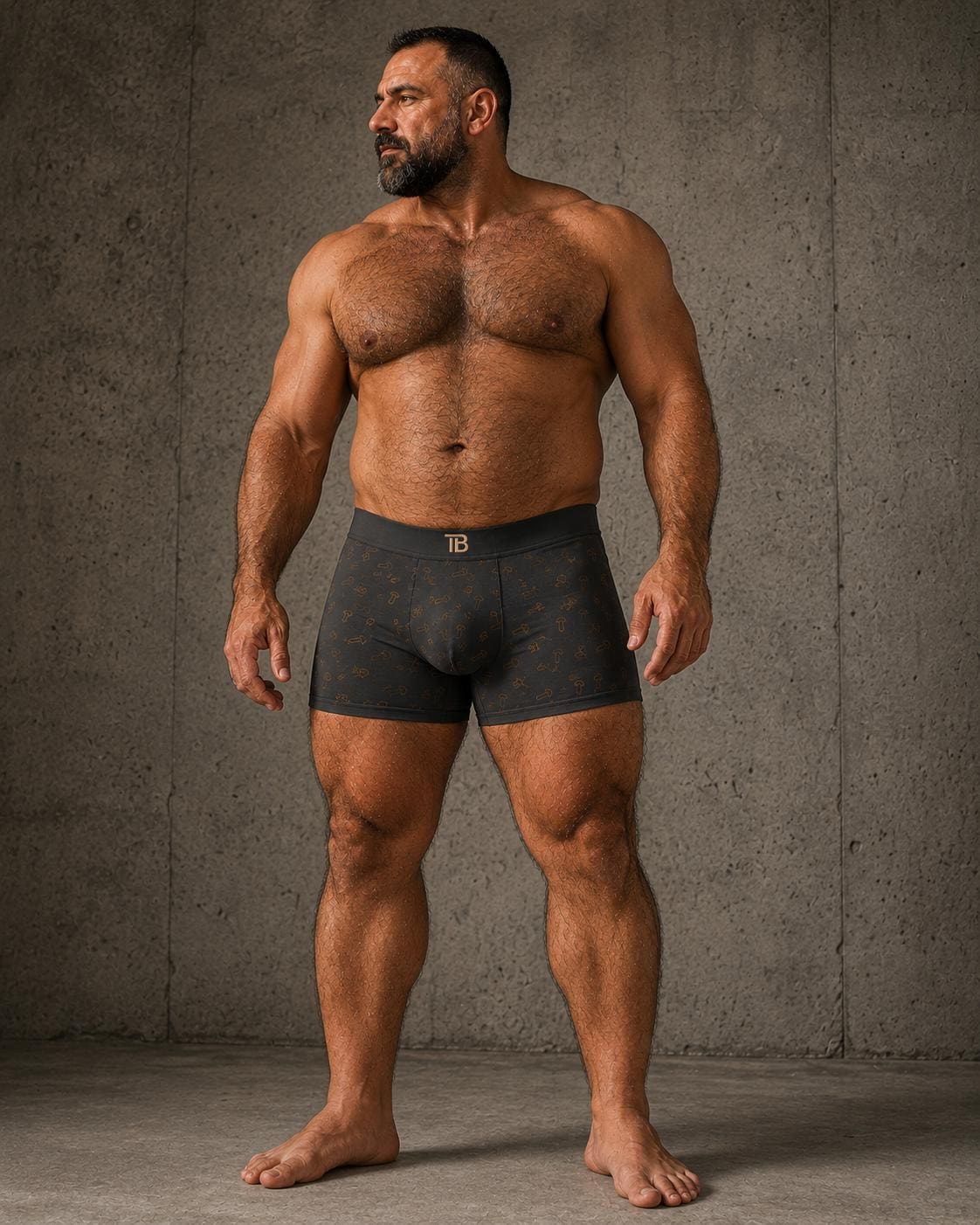 Men's Charcoal Boxer Briefs, Bronze Line Art Pattern, TB Waistband, Comfortable Fit