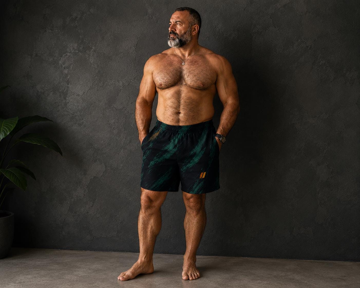 Men's Recycled Swim Trunks Green Black Abstract Swim Shorts Resort B