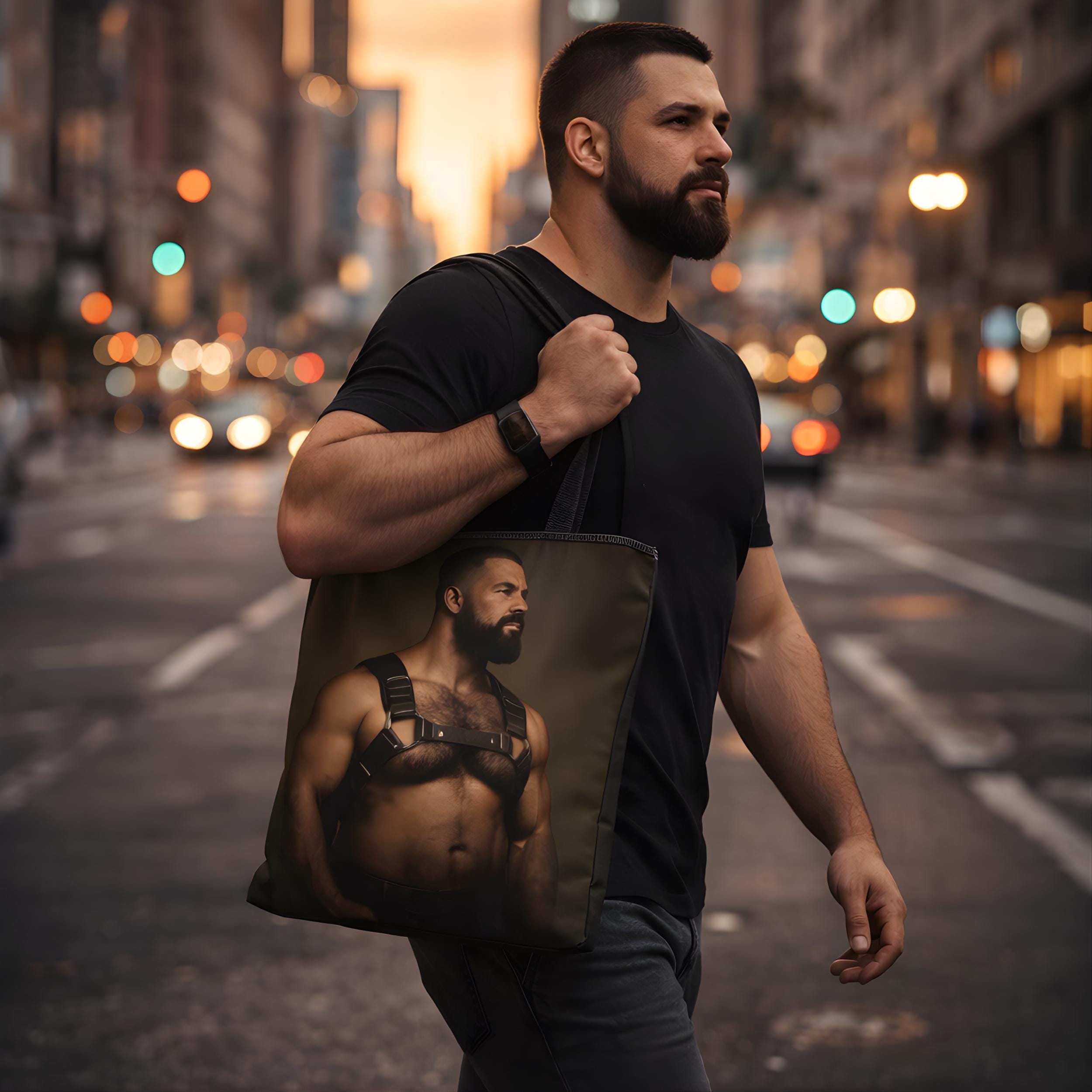 Mens Leather Harness Tote Bag