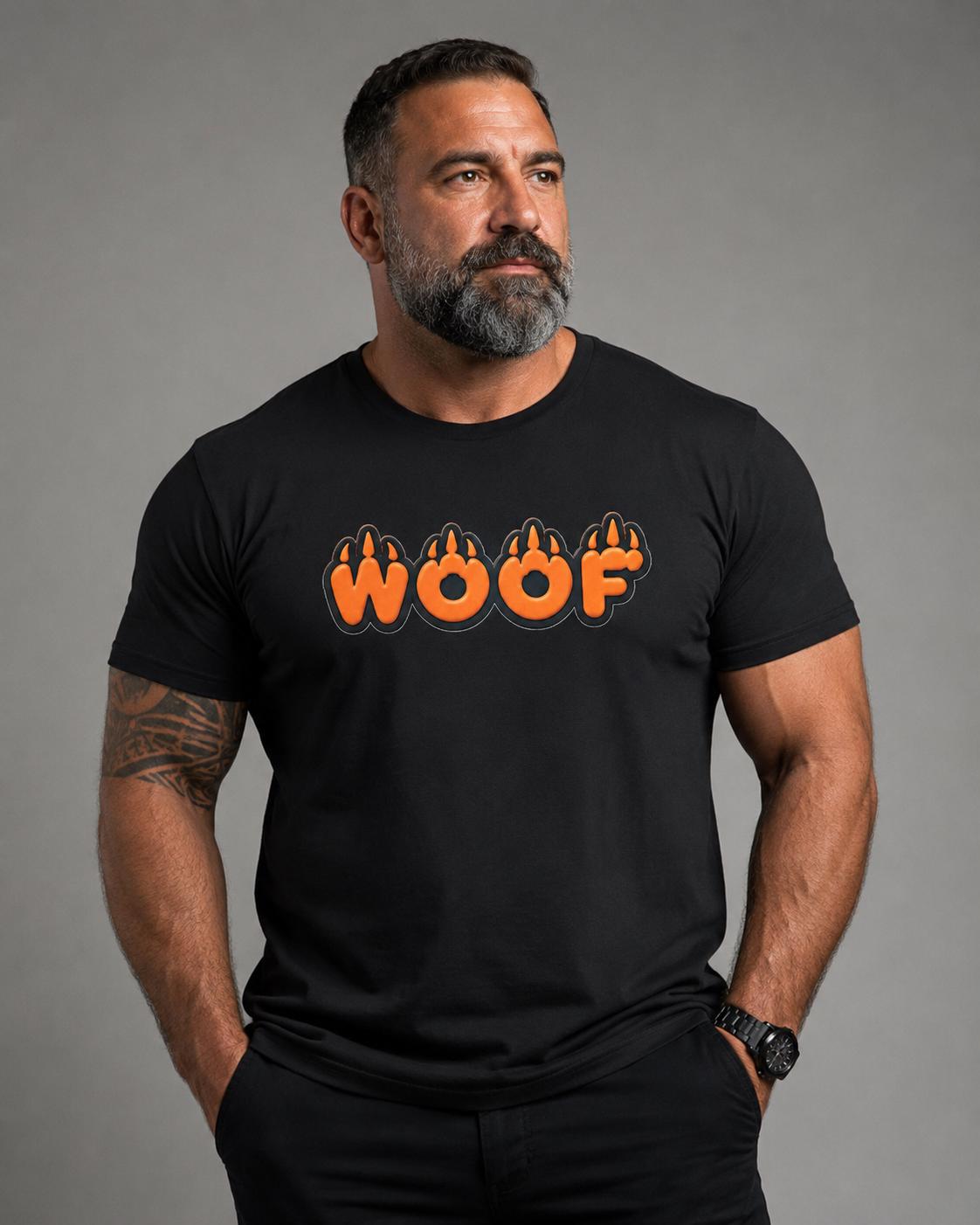 WOOF Graphic Tee, Bear Community Pride Shirt, Orange