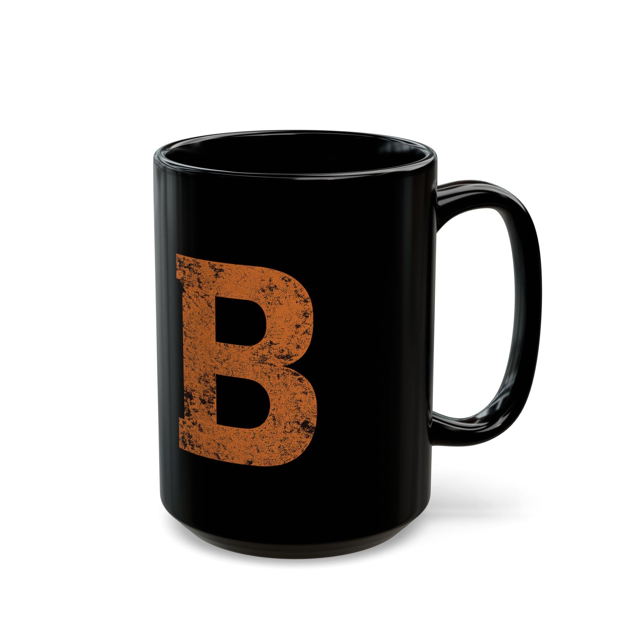 Black Ceramic Mug | Distressed Burnt-Orange B Logo