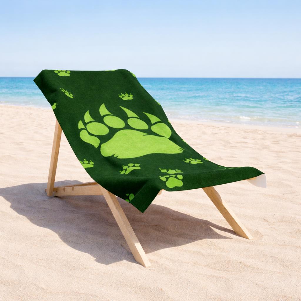 Turcobear Olive Green Bear Paw Beach Towel