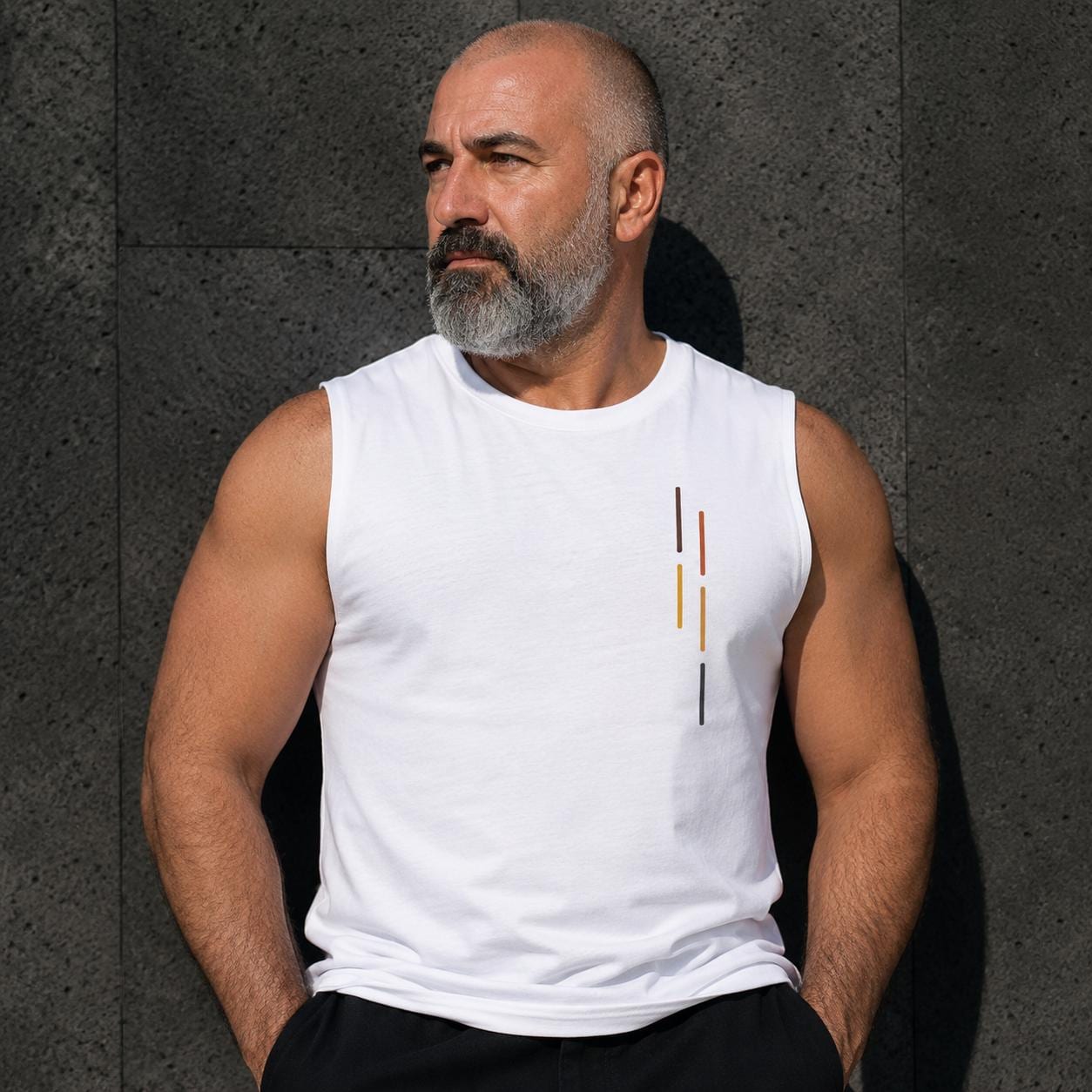 Left Code Mens Muscle Tank Top  Minimal Vertical Stripe Gym Shirt  Masculine Bear Streetwear