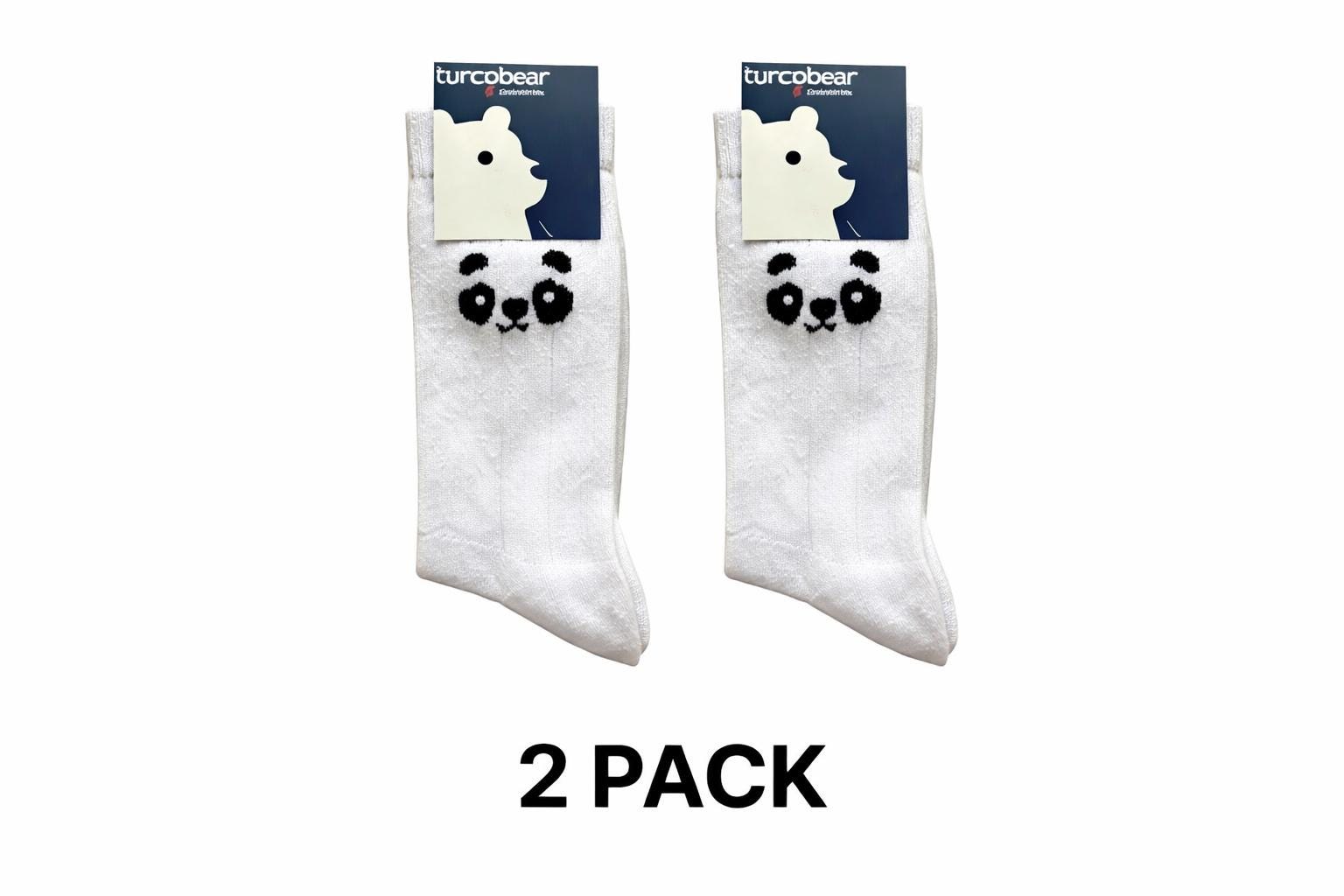 Panda Socks Mens 2 Pack White Cotton Crew Socks Minimal Design