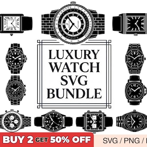 Paquete SVG de reloj de lujo, vector de reloj de pulsera para Cricut y grabado láser