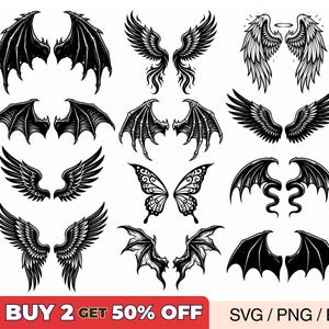 Halloween Wings SVG Bundle, Bat & Angel Wing Silhouettes, Gothic Costume Designs