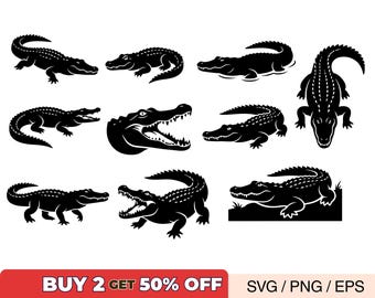 Crocodile Alligator SVG Bundle, Predator Silhouette, Gator Clipart, Cricut Laser Cut Files PNG EPS